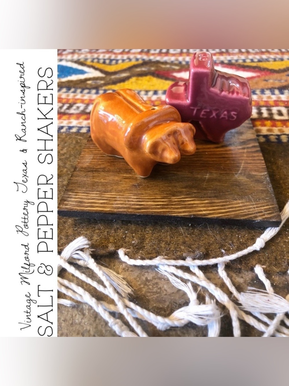 Vintage Milford Pottery Texas & Ranch-inspired Salt & Pepper Shakers